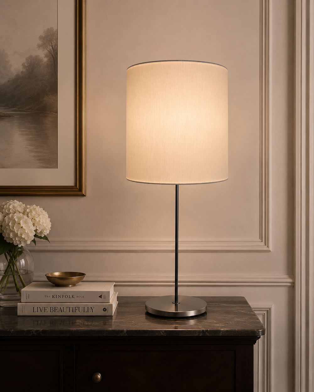 Lot 1346: Table Lamp – Barovier&Toso Cylindrical Shade Lamp with Polished Base