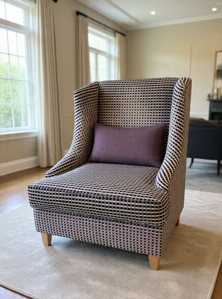 Lot 1555: A pair of Contemporary Art Deco Revival Wingback Accent Chairs with a single matching Footstool