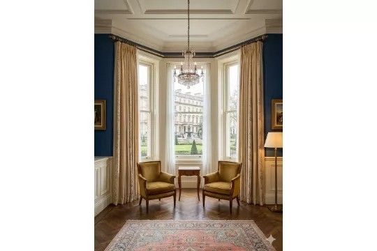 Lot 1640: A pair of silk Luxury Window Drapery Suite Comprising a Pair of Silk Interlined Curtains and