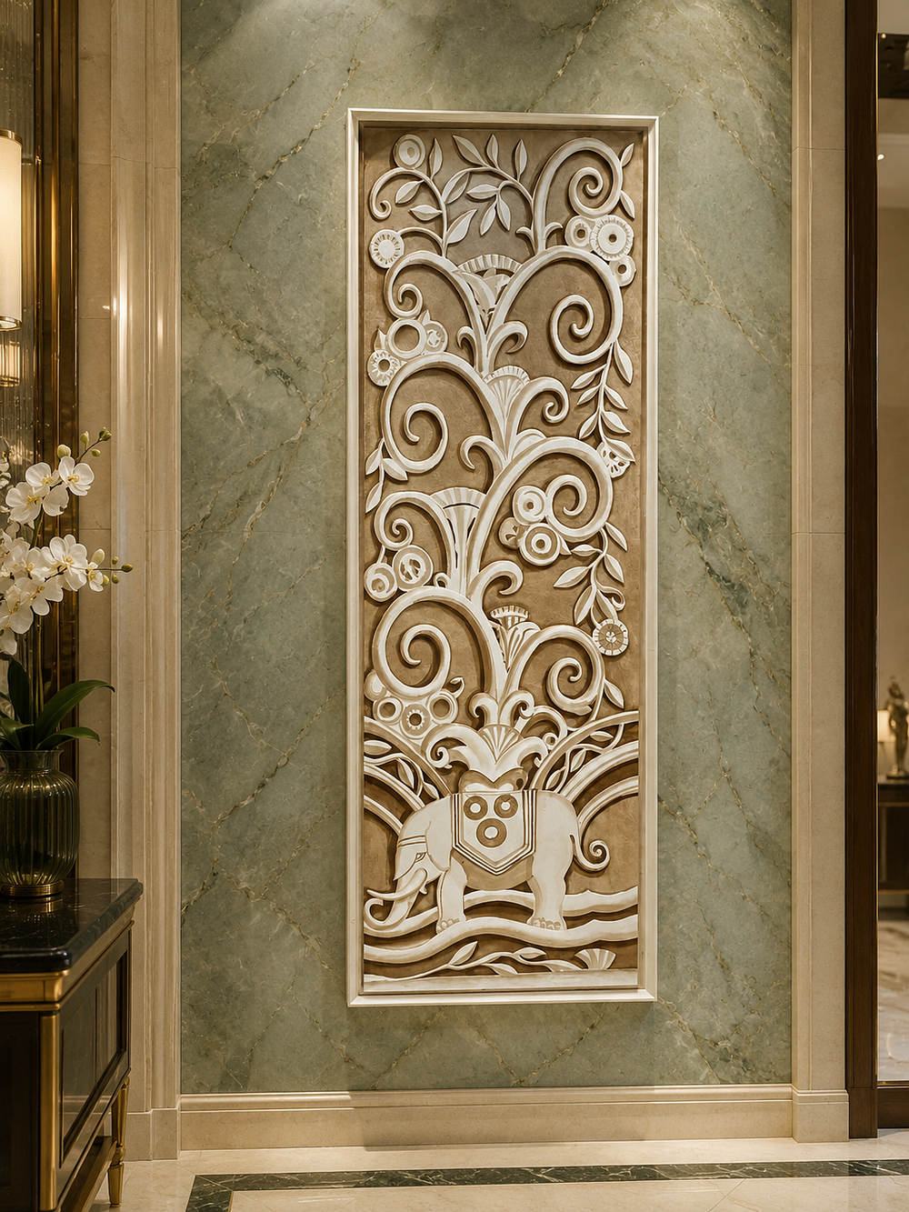 Lot 1657: A Large Contemporary South-East Asian Style Bas-Relief Trompe-l'œil Fine Art Print