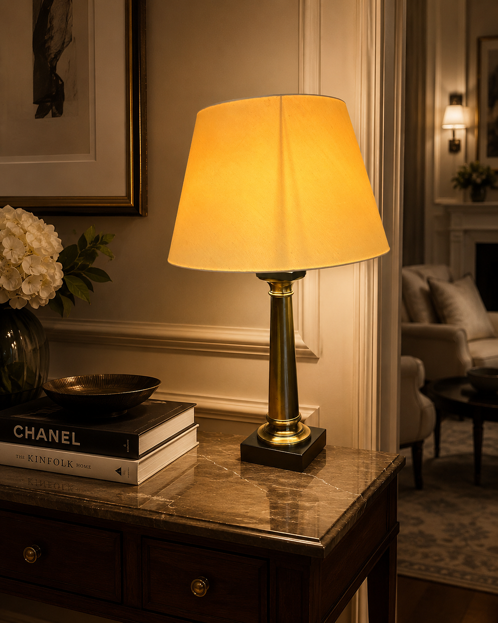 Lot 1659: Chelsom Elite Table Lamp in Antique Brass and Gunbarrel Bronze