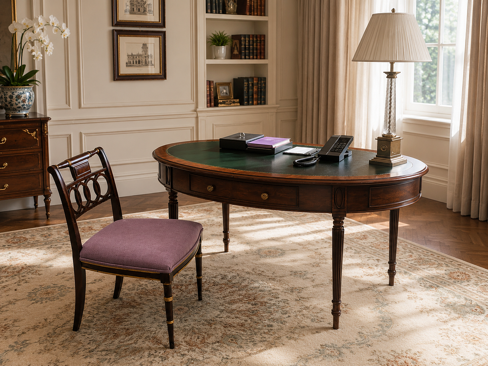 Lot 1732: A Regency Style Mahogany Oval Writing Table and Coordinating Chair
