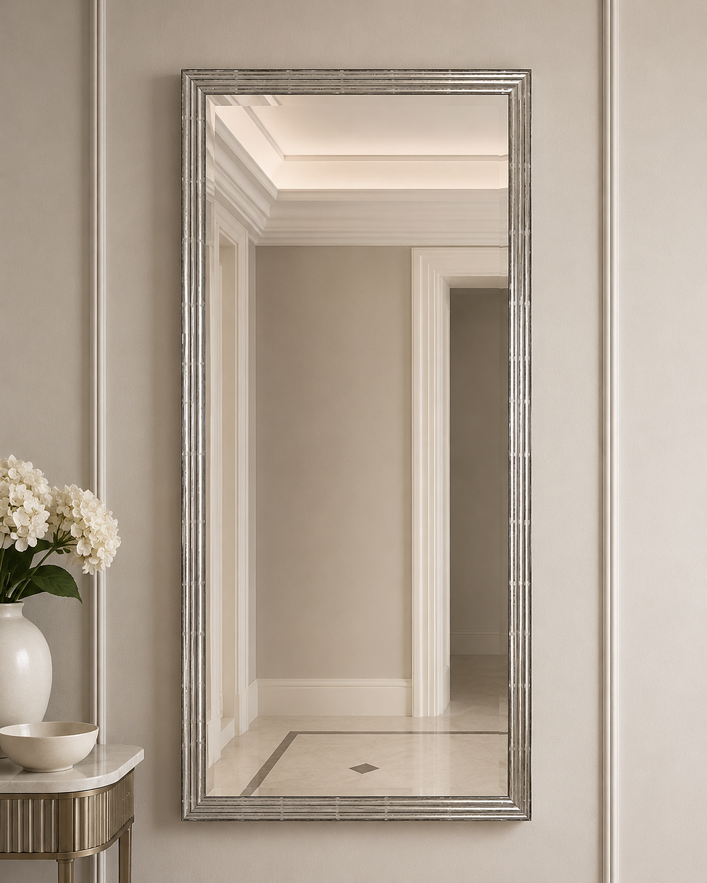 Lot 1829: A Contemporary Reeded Silver Wall Mirror