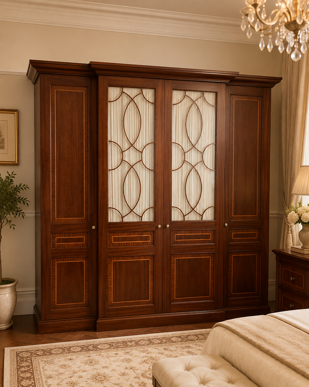 Lot 1856: A Large Georgian Style Mahogany Breakfront Wardrobe by Francesco Molon, Italy