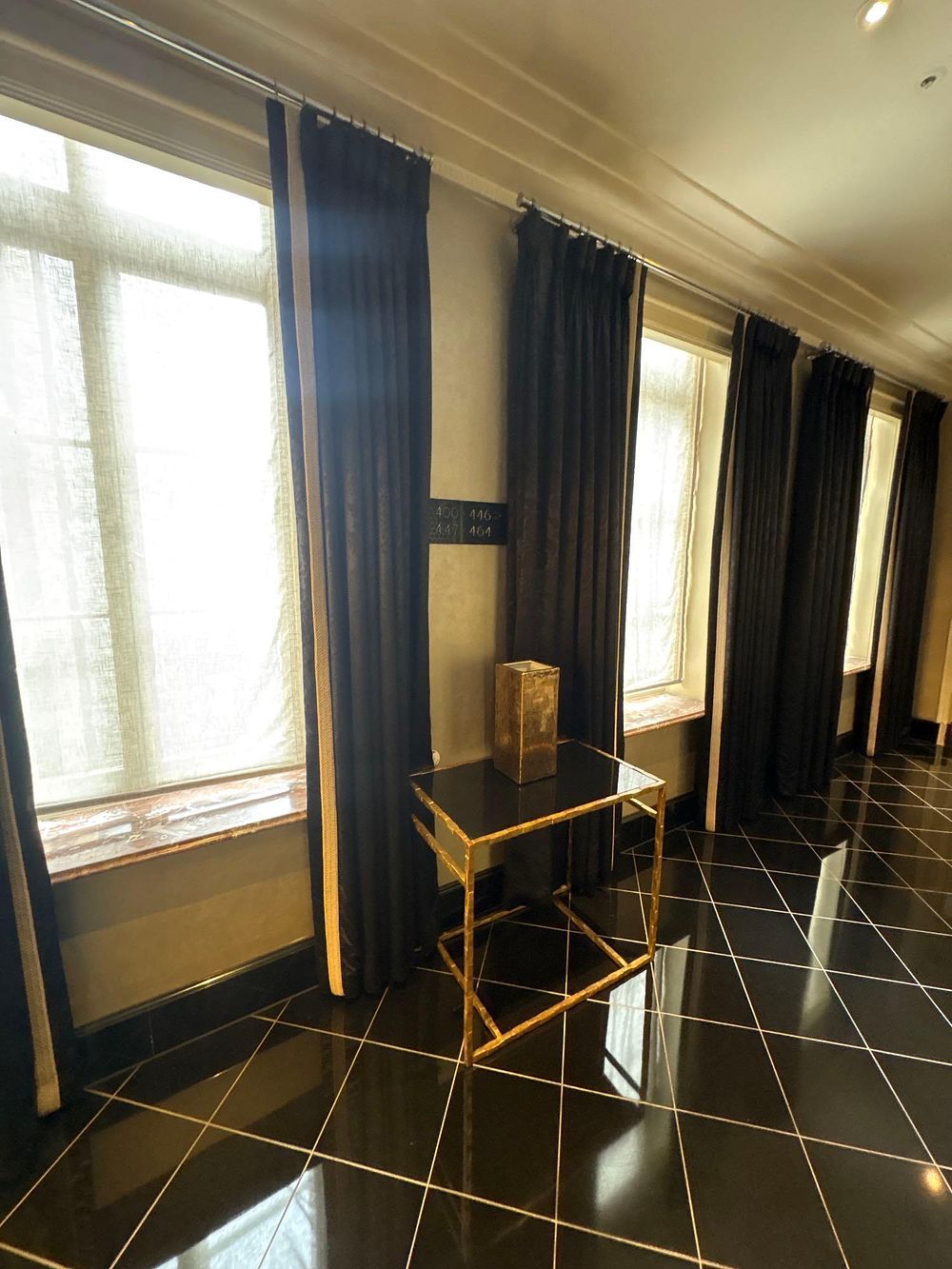 Lot 1944: 3 x pairs silk black drapes with decorative trim 160 x 265cm [ Note this lot cannot be collected