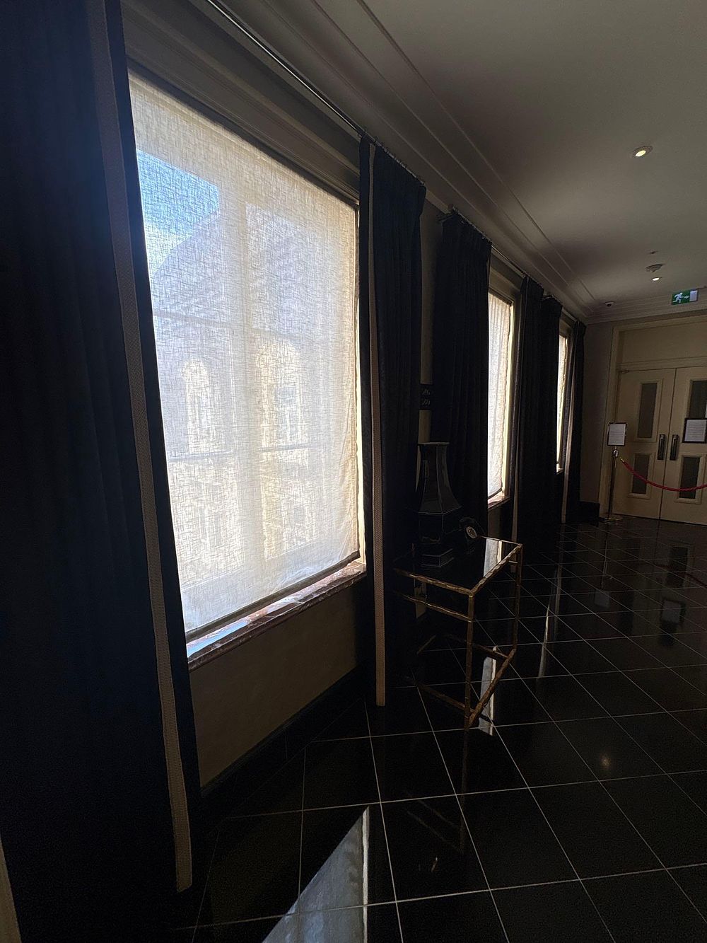 Lot 1969: 3 x pairs silk black drapes with decorative trim 160 x 265cm [ Note this lot cannot be collected