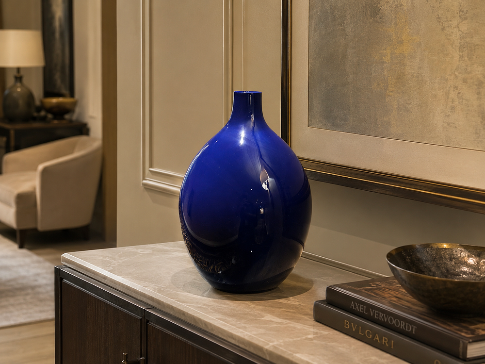 Lot 1992: A Premium Contemporary Asiatides Midnight Blue Glazed Ceramic Ovoid Floor Vase