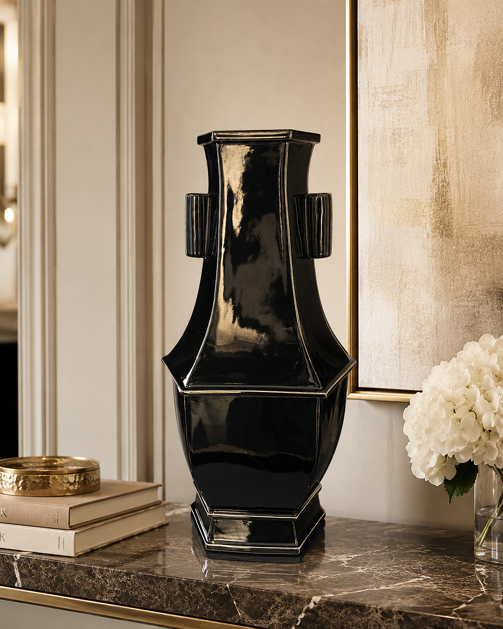 Lot 2060: A Premium Contemporary Asiatides Gloss Hexagonal Ceramic Baluster VaseAn exceptional