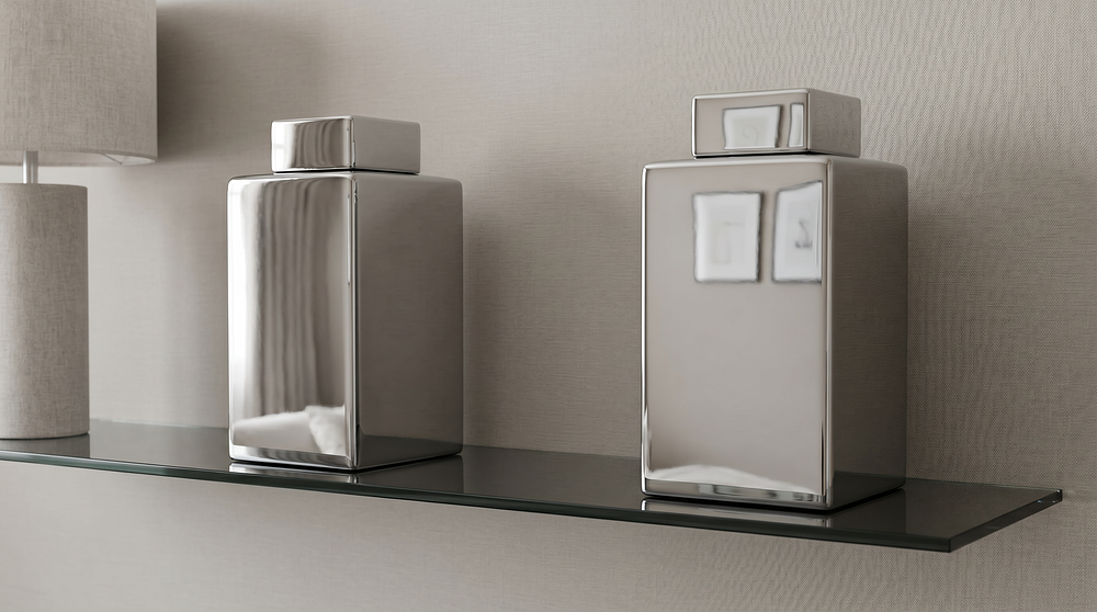 Lot 2079: A Premium Contemporary Asiatides Platinum-Chrome Glazed Ceramic Rectangular Lidded Jar