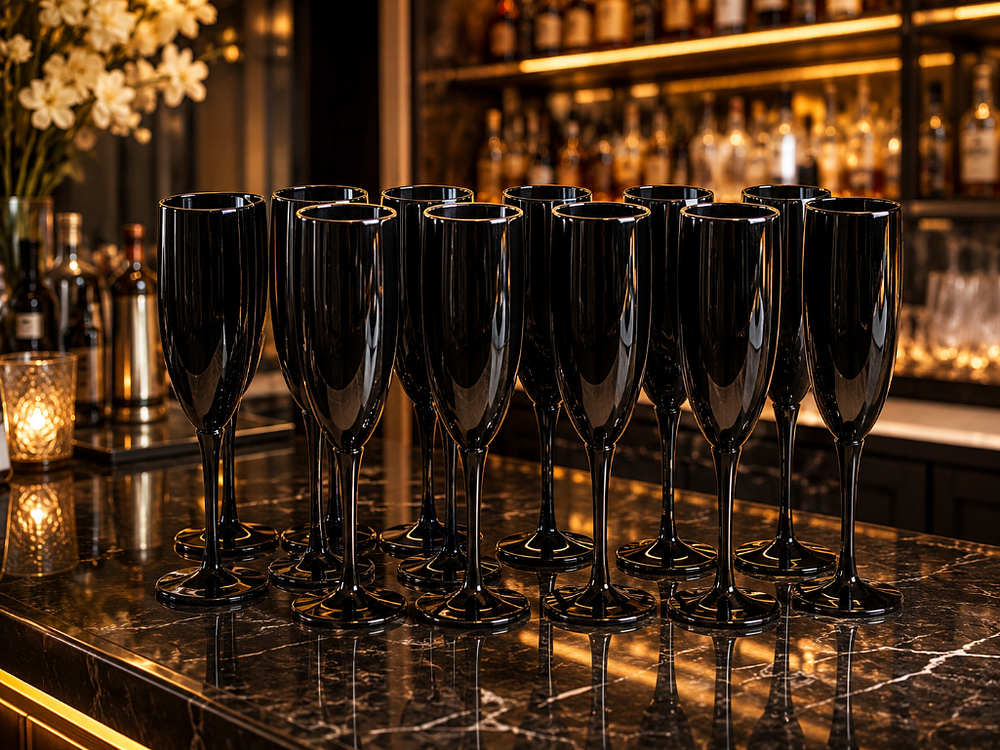 Lot 12A: 12 x Artland Midnight Flute Black 6 oz [Part # 5108] Lot closed