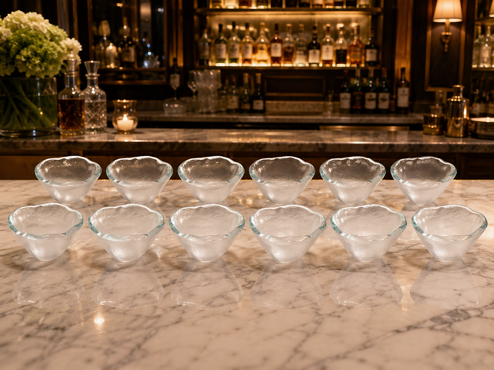 Lot 22C: 12 x My Glass Studio B5-C2-06-X40 Restaurant Condiment / Tasting Bowl CIRCULAR TEXTURED GLASS 6 x Lo