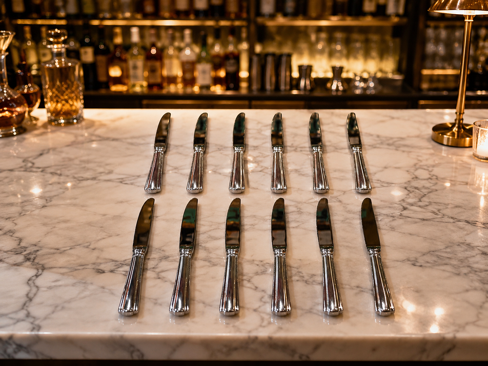 Lot 45D: 12 x Sambonet Continental Table knife handle type: Solid Handle Silverplated Steel Length: 25,30 Lot