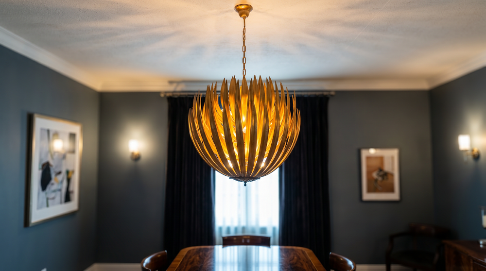 Lot 93: Chelsom "Artichoke" Florentine Antique Gold Leaf Pendant pendant chandelier from the "Artichoke"