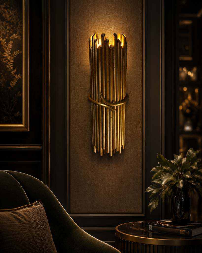 Lot 235: Pair of Chelsom "Gold Sculpture" Designer Wall Lights