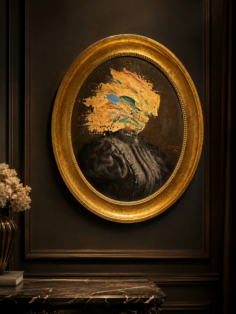 Lot 285: A Contemporary "Altered Art"– Female Portrait in Oval Frame