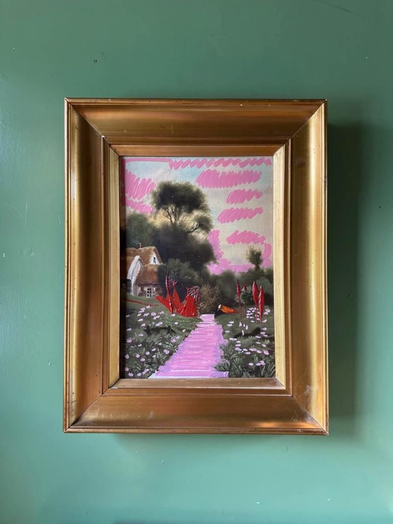 Lot 317: A Contemporary "Altered Art" Painting – Country Cottage Garden Path