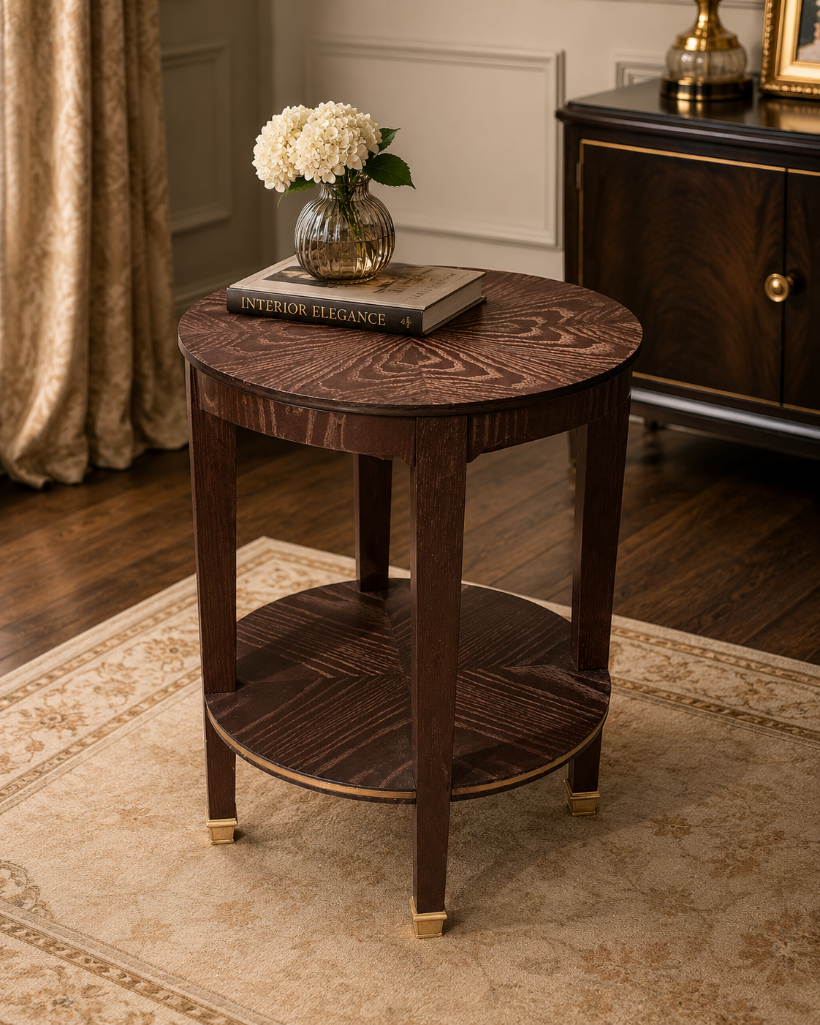 Lot 352: A Contemporary Two-Tier Dark Accent Side Table constructed from wood