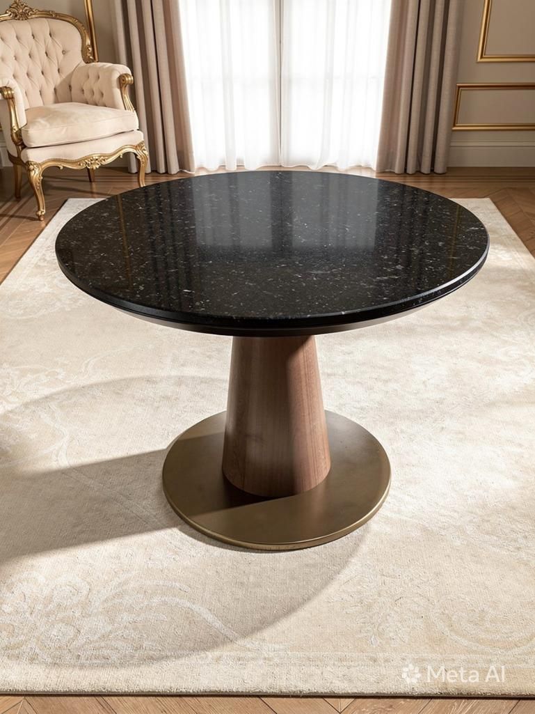 Lot 368A: Granite-Top Coffee Table with Conical Wood Base