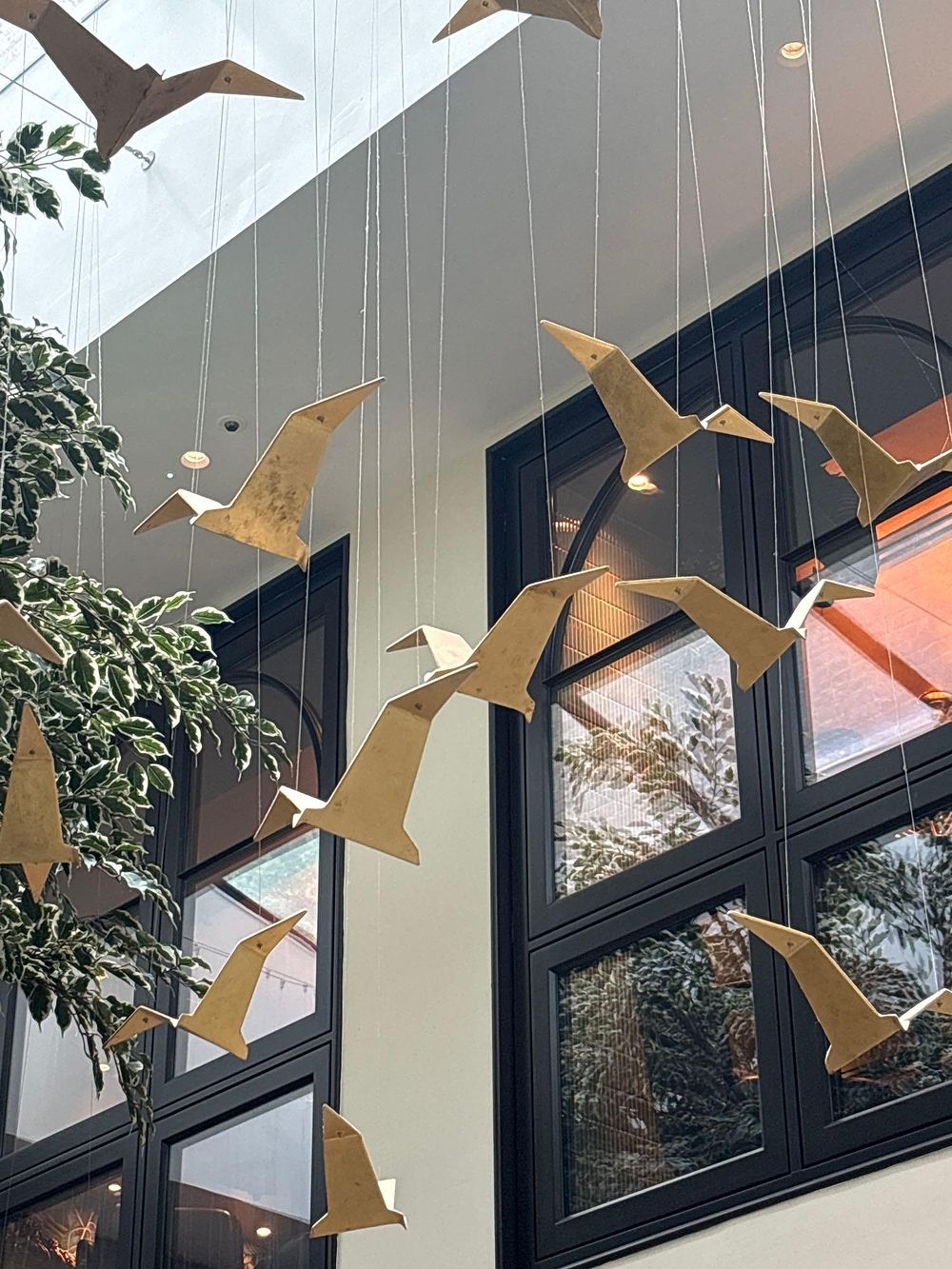 Lot 378: A Large-Scale Contemporary Architectural Hanging Installation – Suspended Brass Birds