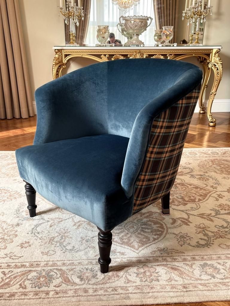 Lot 390: Pair of RHA Furniture Velvet & Tartan Cocktail Chairs