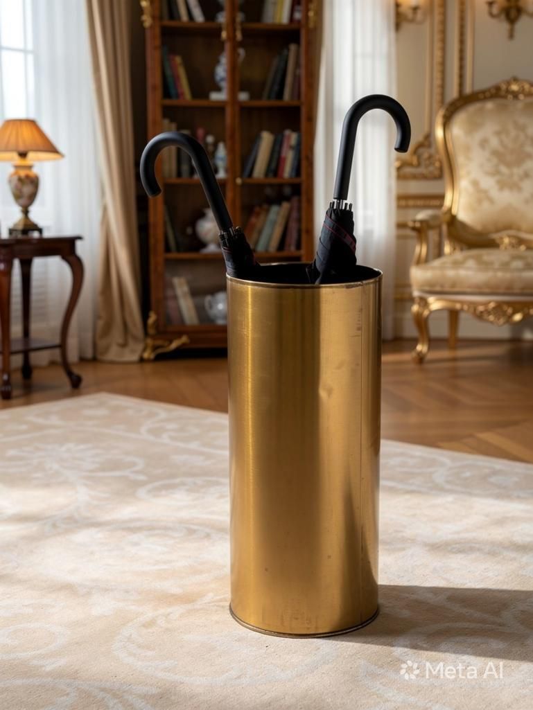 Lot 405: 2 x metal waste bins repurposed as umbrella stands