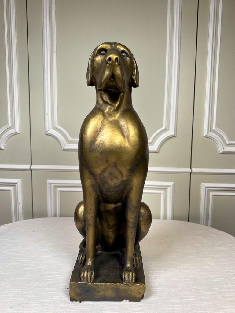 Lot 406: A Striking Pair of Reconstituted Stone Seated Hound Guard Statues