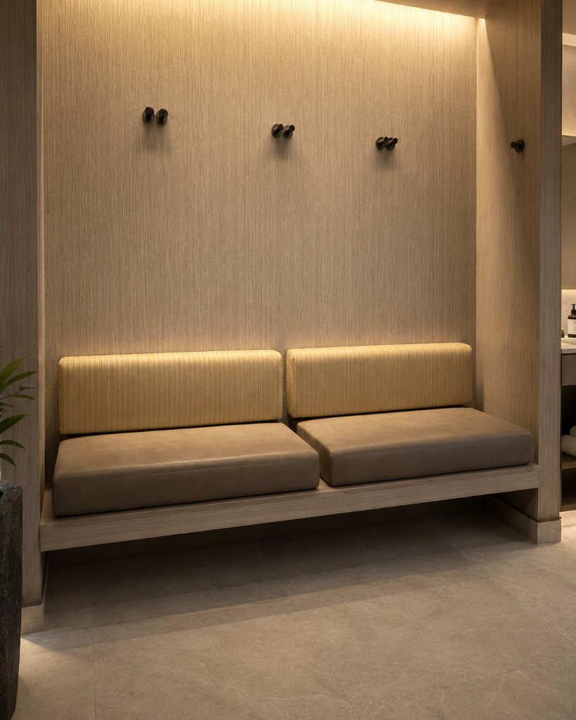 Lot 593A: Pair of Contemporary Upholstered Bench Cushions and Matching Backrests