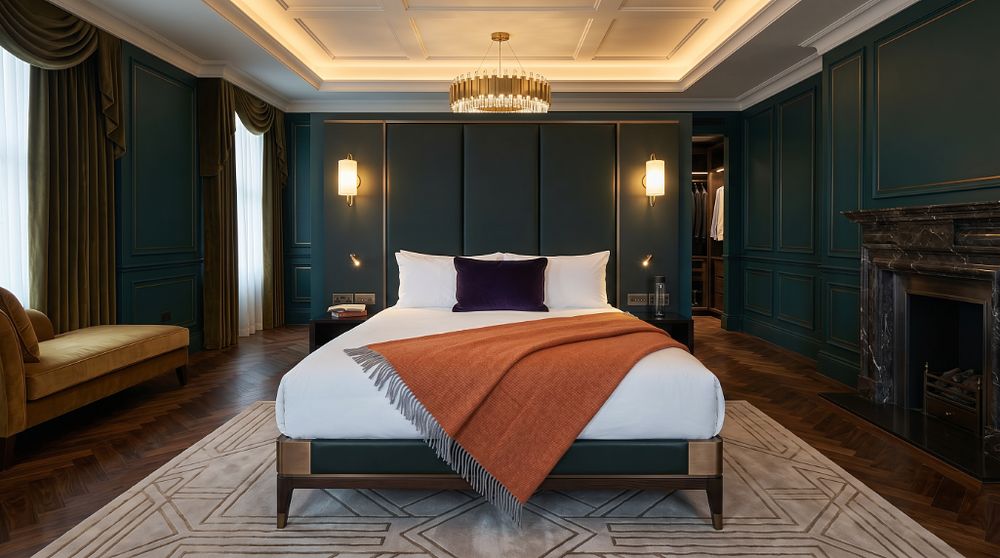 Lot 1569: UK-Made Contemporary Floor-to-Ceiling Fluted Headboard by Curtis bring instant boutique hotel