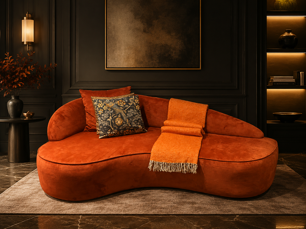 Lot 1631: A velvet rust chaise lounge sofa 160cm