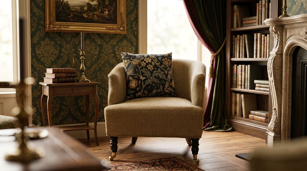 Lot 1670: Mid-Century Style Fabric Tub Armchairs Inject a touch of retro charm and a bold pop of colour into