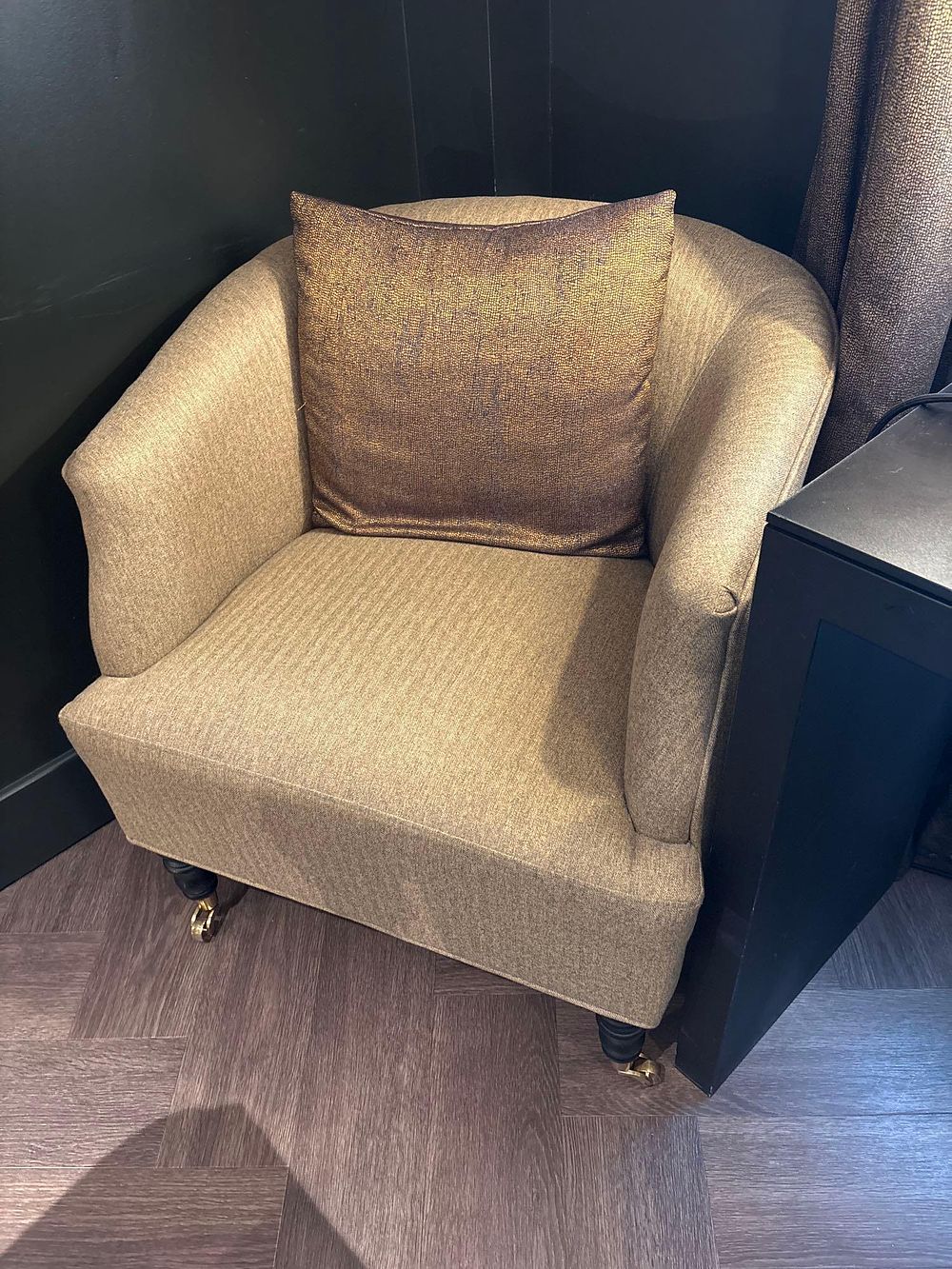 Lot 1679: Mid-Century Style Fabric Tub Armchairs Inject a touch of retro charm and a bold pop of colour into