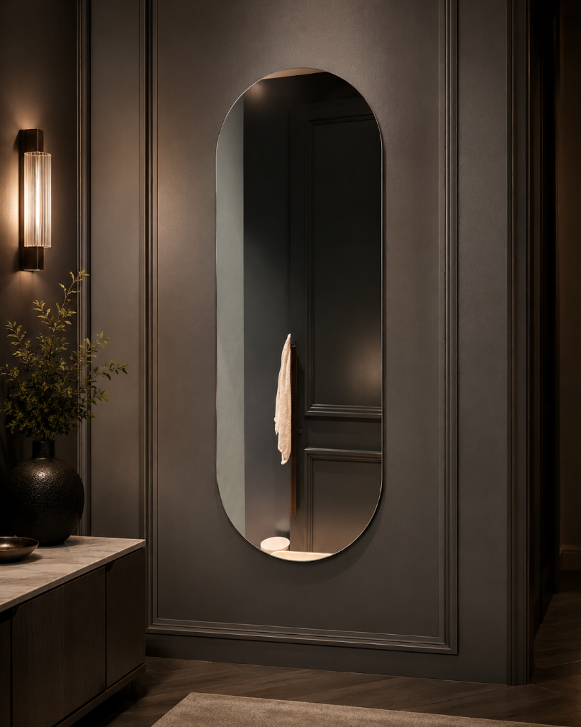 Lot 1740: A frameless ovoid mirror 40 x 89cm