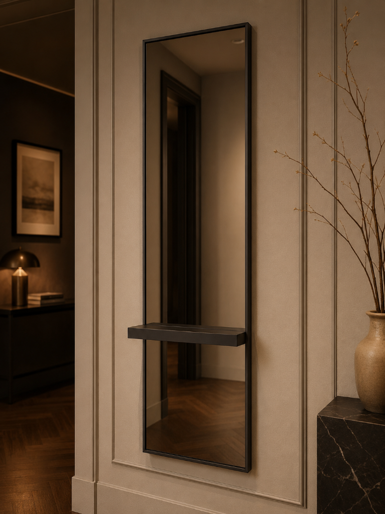 Lot 1817: Contemporary Wooden Framed Full-Length Dressing Mirror with Integral Shelf (50 x 190cm) crafted with