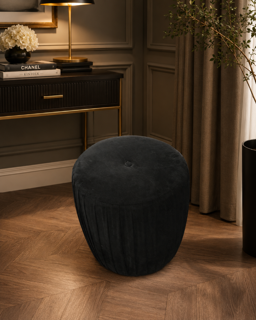 Lot 1862: Fluted black velvet dressing stool