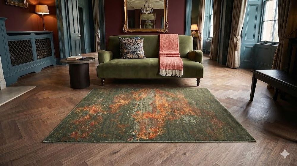 Lot 1892: Custom Abstract Distressed Area Rug by Bergman Design House & Ulster Carpets