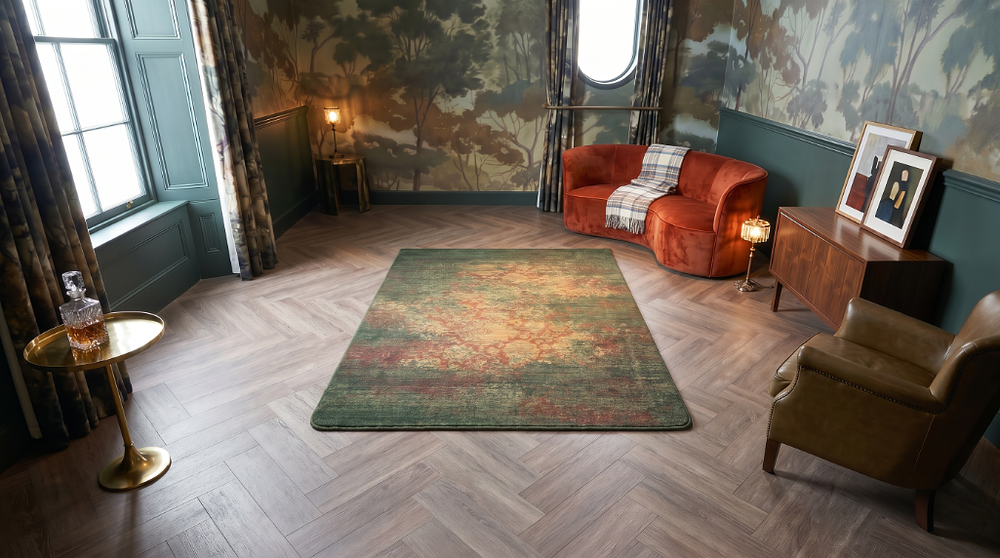 Lot 1895: Custom Abstract Distressed Area Rug by Bergman Design House & Ulster Carpets