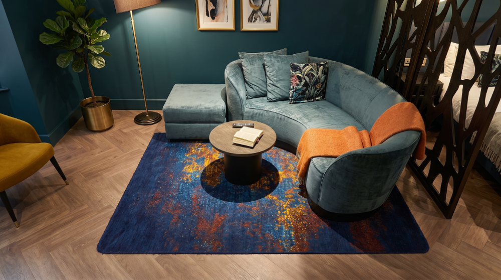 Lot 1913: Custom Abstract Distressed Area Rug by Bergman Design House & Ulster Carpets