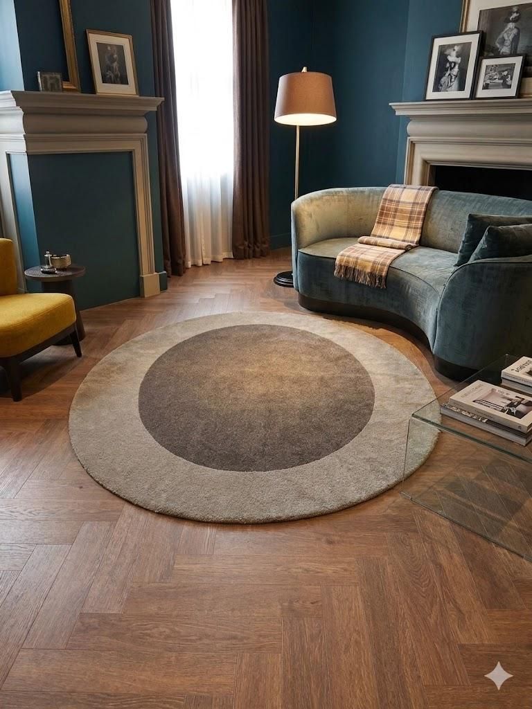 Lot 1964: Custom Circular Tonal Grey Area Rug by Bergman Design House & Ulster Carpets Add a layer of