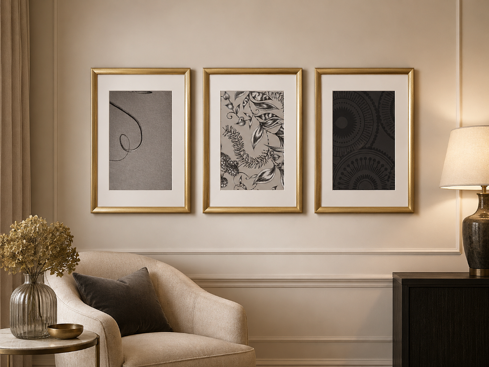 Lot 2503: 3 x framed wall art prints 43 x 33cm