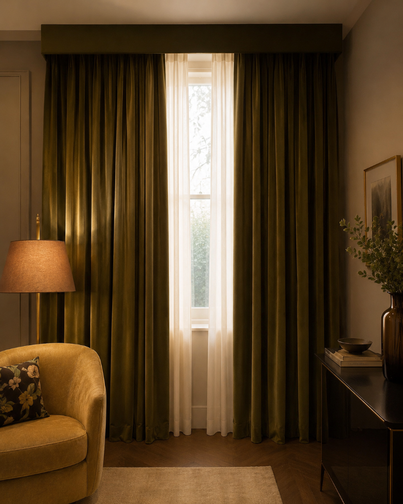 Lot 2594: 3 x pairs of velvet fully lined pencil pleat drapes 140 x 240cm