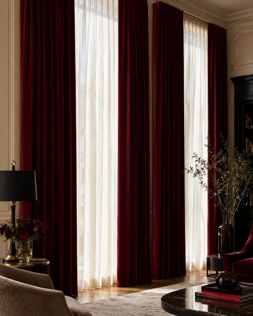 Lot 2596: 3 x pairs of velvet fully lined pencil pleat drapes 180 x 325cm
