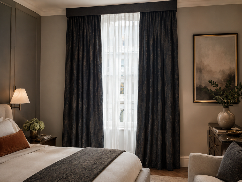 Lot 2618: A pair of full lined pencil pleat drapes 110 x 190cm