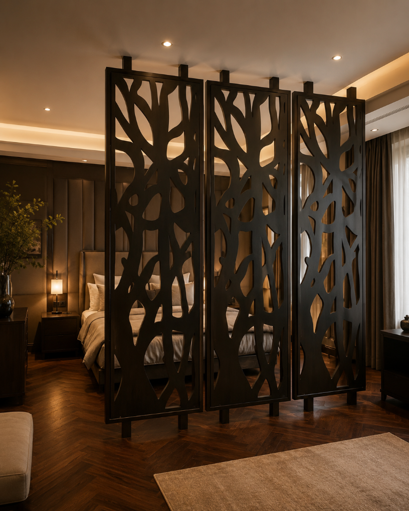 Lot 2882: Laser-Cut Metal Space Divider Screen – Art Deco & Botanical Motif