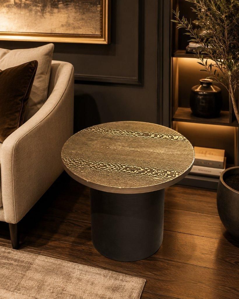 Lot 492: * A Contemporary Textured Wood Column Side Table constructed from wood