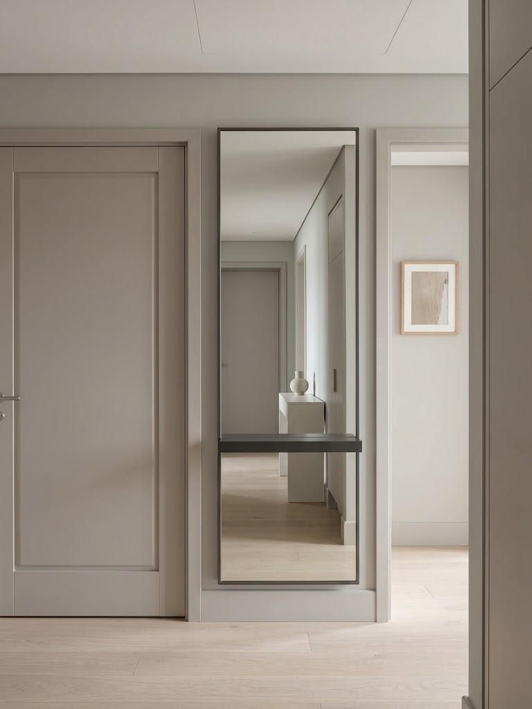 Lot 542: * Contemporary Wooden Framed Full-Length Dressing Mirror with Integral Shelf (50 x 190cm) crafted with