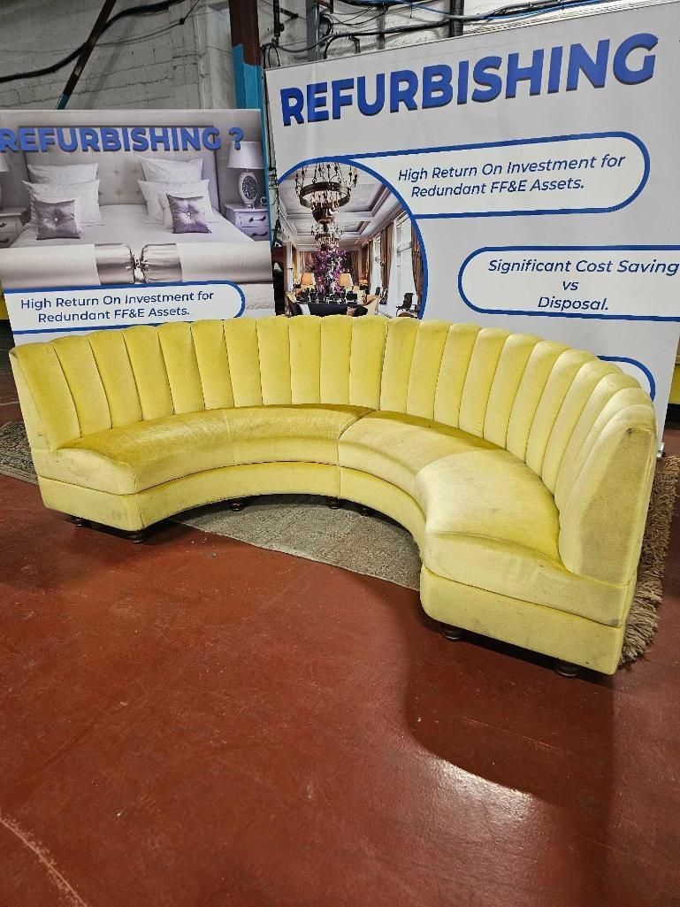 Lot 622: * Bespoke Curved Yellow Velour Modular Banquette Seating (2-Piece Set)