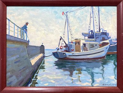 Иван Красневский (Заслуженный деятель искусств СССР). Баркасы у причала. 1963.