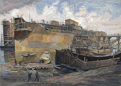 МОРОЗОВ Константин Феофанович - &laquo;Верфь&raquo;, 1930-е гг. Хорошая сохранность! Бумага, акварель, гуашь. 