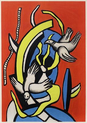 ЛЕЖЕ Фернан - &laquo;Композиция с двумя птицами на красном фоне. 1953&raquo;. Печать – 1955–1960 гг. Paris. 53 