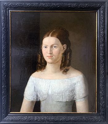 НЕИЗВЕСТНЫЙ ХУДОЖНИК - &laquo;Портрет неизвестной в белом платье&raquo;. 1840-е гг. РАБОТА МУЗЕЙНОГО УРОВНЯ! 